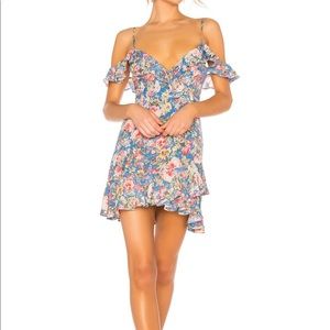 MAJORELLE blue floral off the shoulder dress